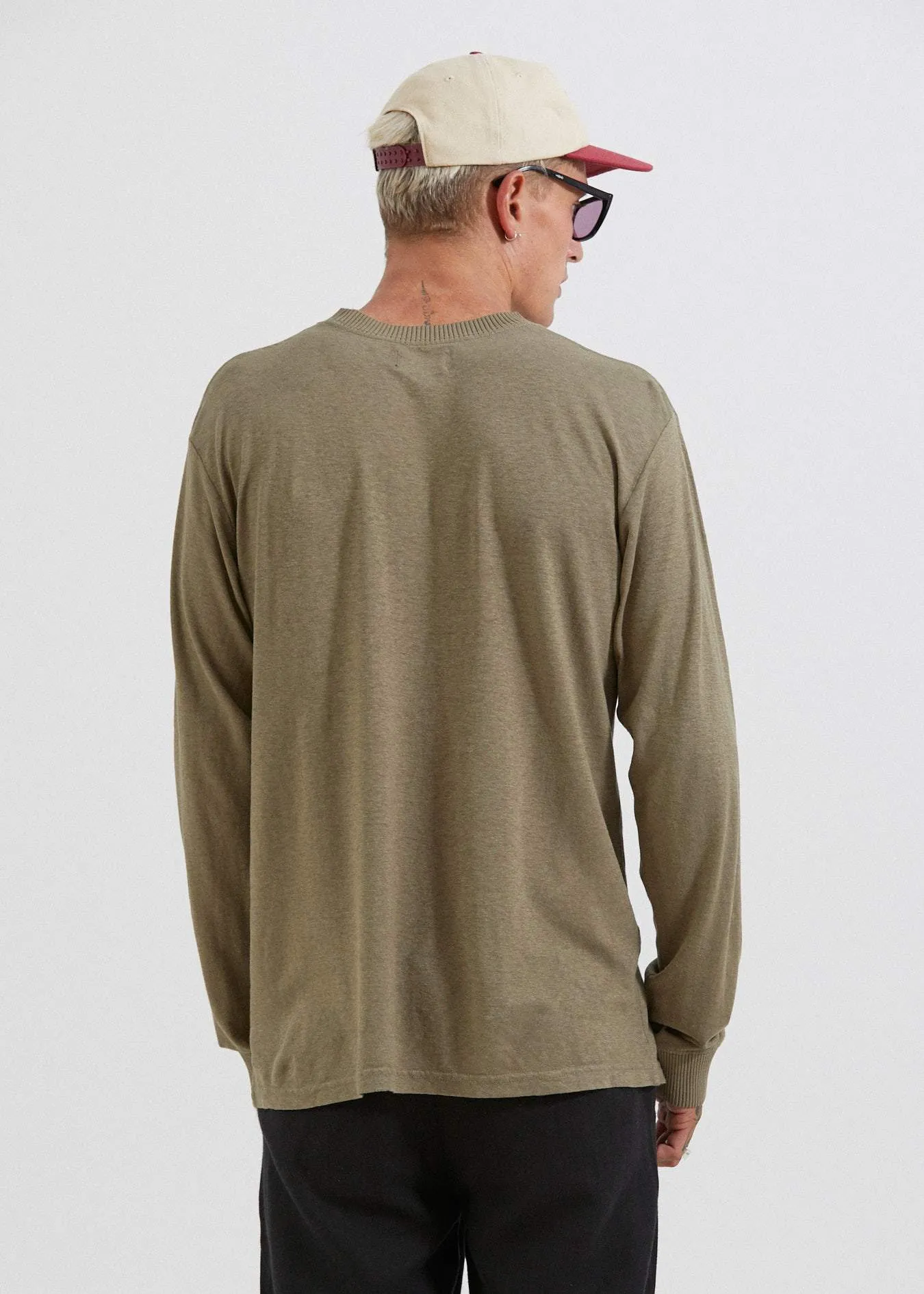 Afends Mens Living - Hemp Retro Fit Long Sleeve Tee - Covert Green
