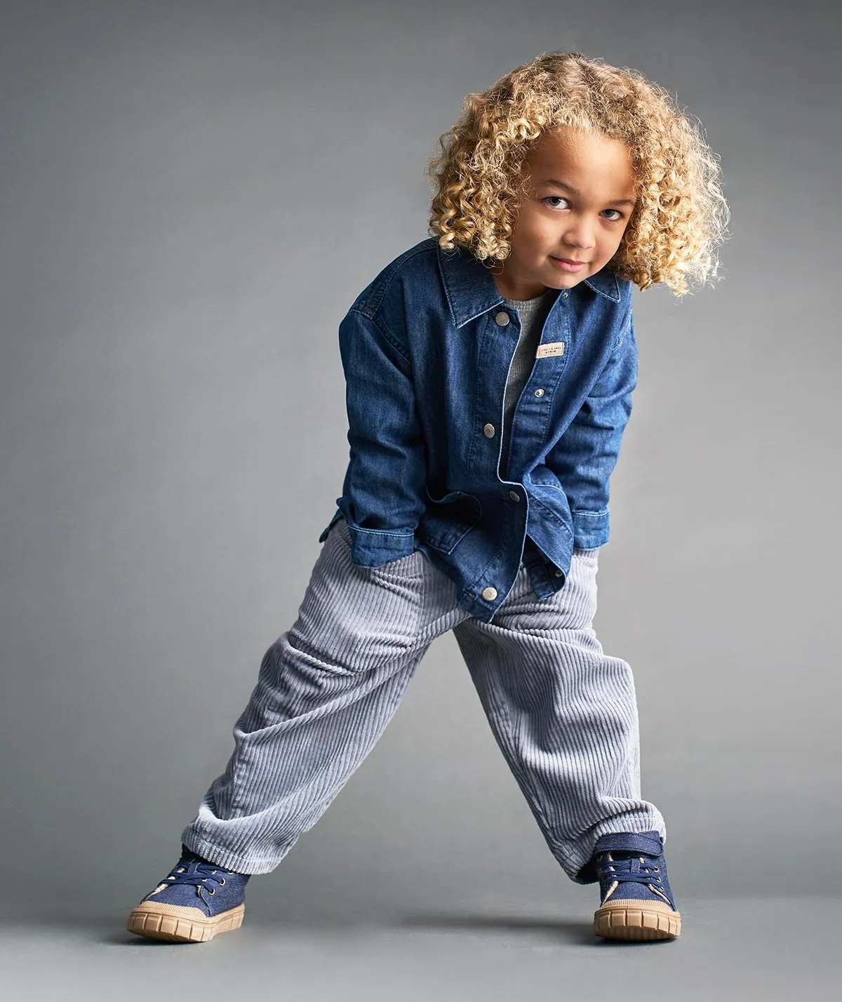 Barrel Leg Cord Trouser - Blue Grey