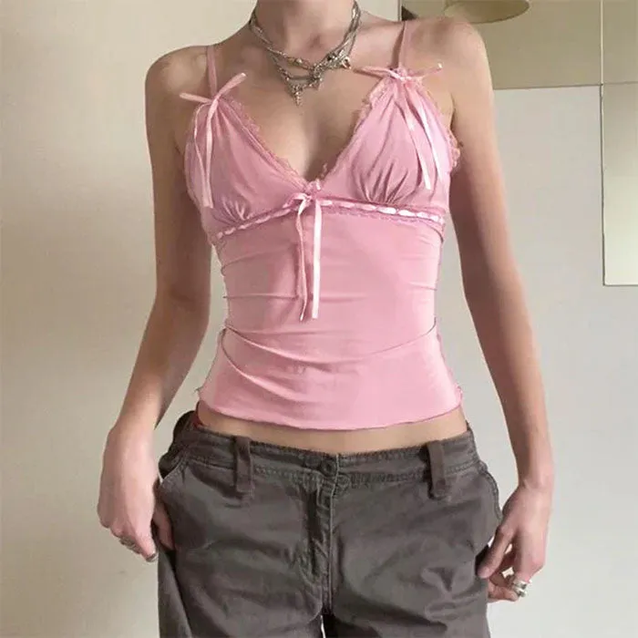 Coquette Girl Pink Bow Lace Top