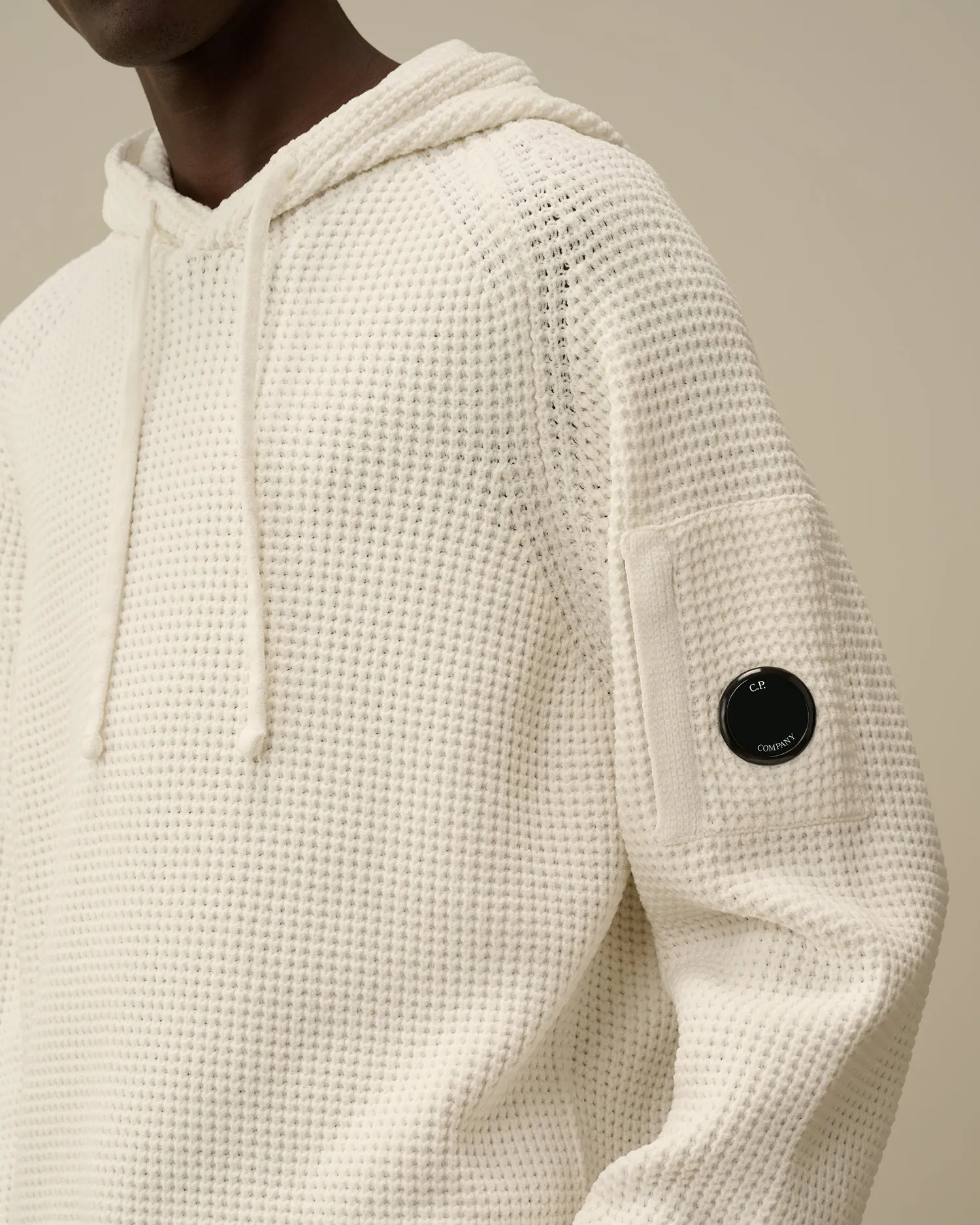 Cotton Chenille Hooded Waffle Knit - Gauze White
