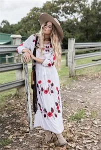 Floral Long Sleeve Split Beach Maxi Dress