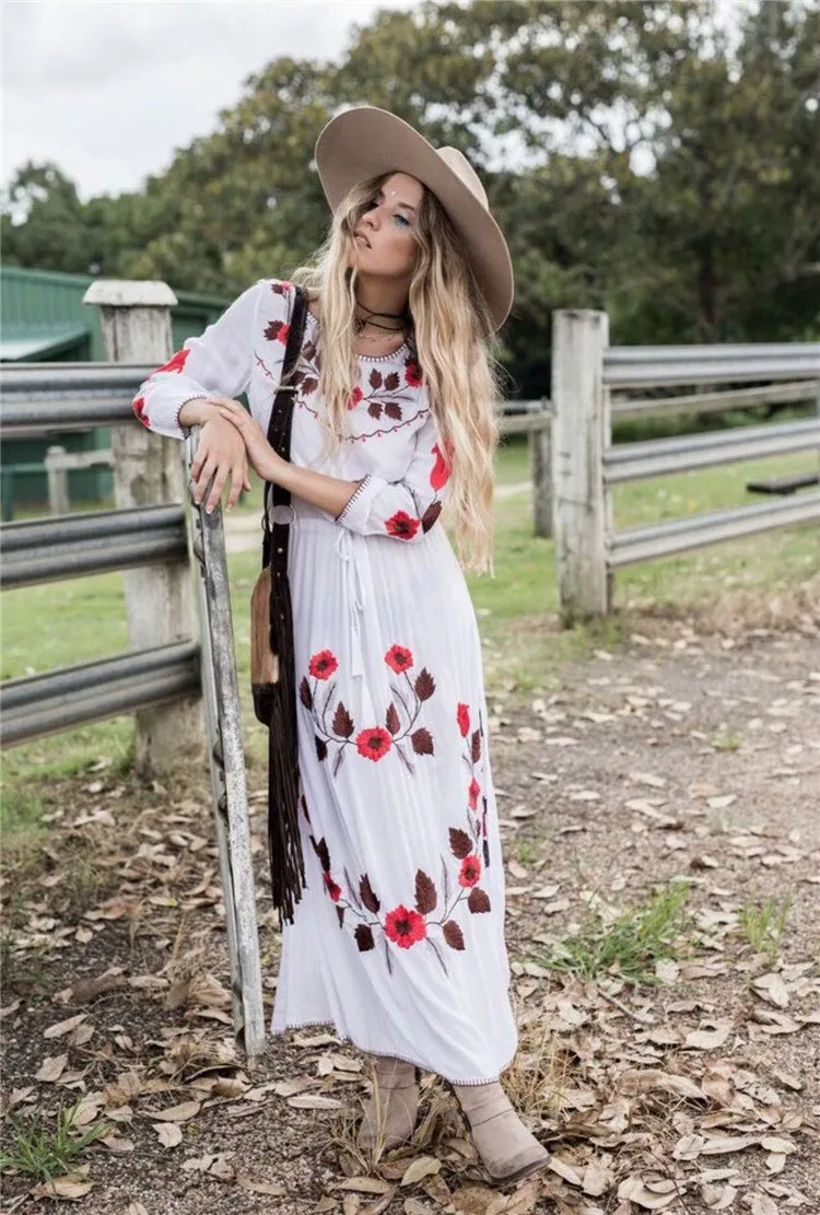 Floral Long Sleeve Split Beach Maxi Dress