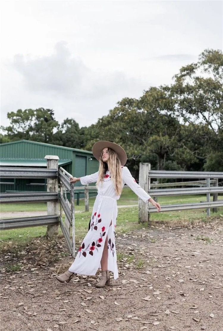 Floral Long Sleeve Split Beach Maxi Dress