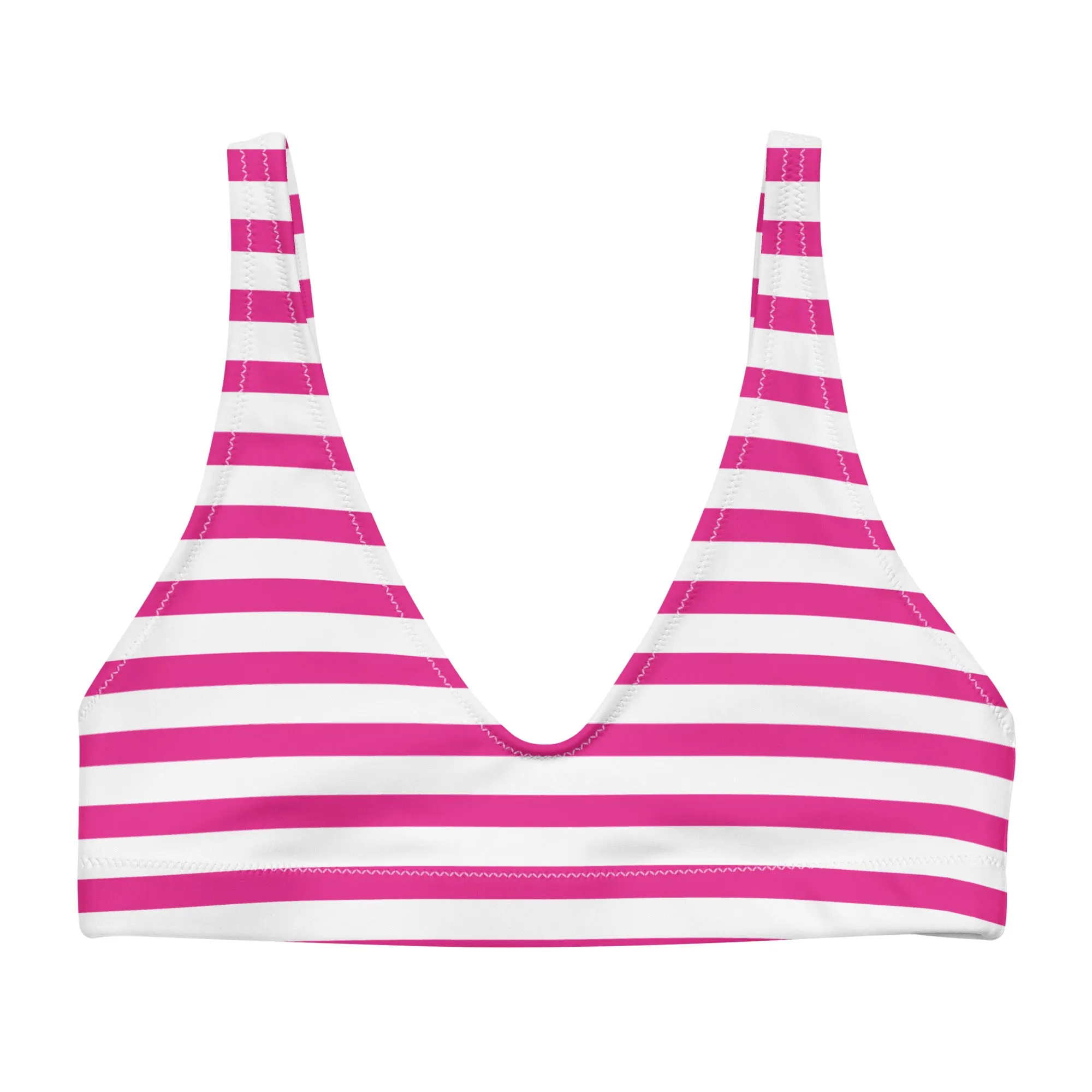 Hot Pink and White Beach Stripes Halter Bikini Top