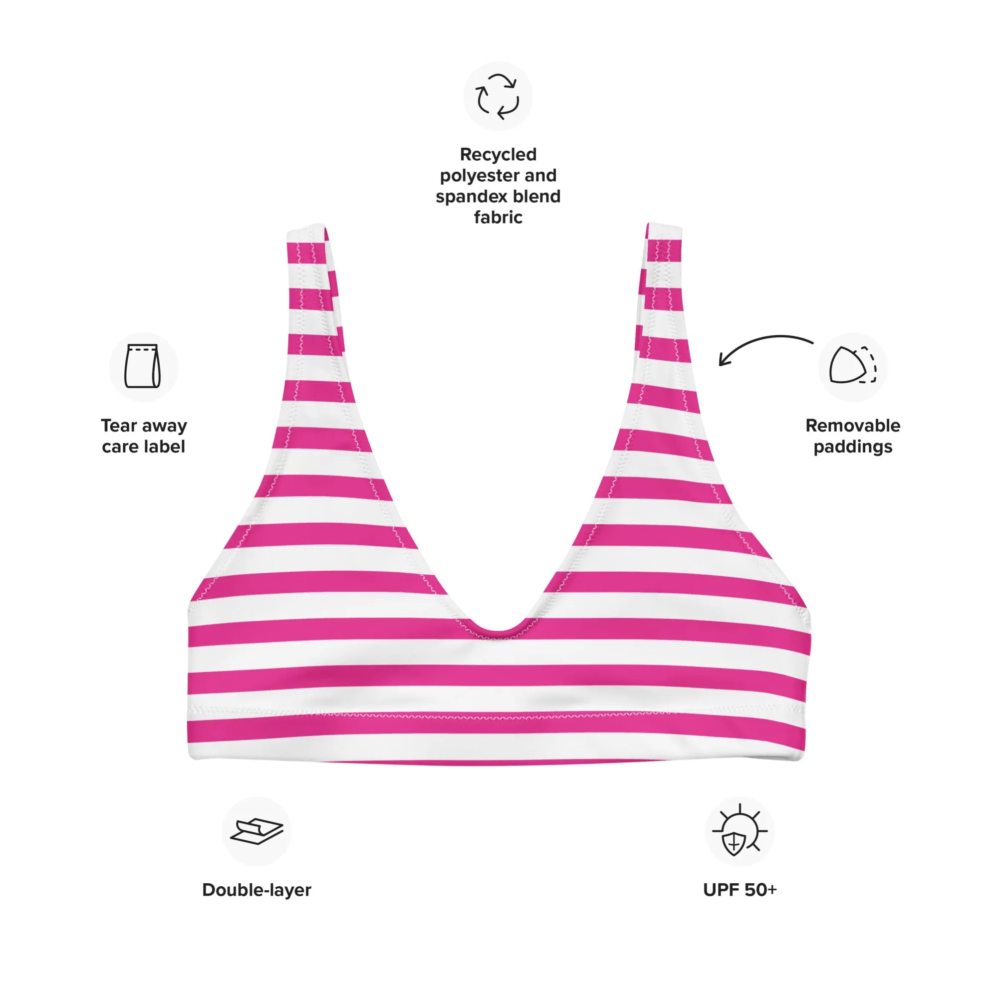 Hot Pink and White Beach Stripes Halter Bikini Top