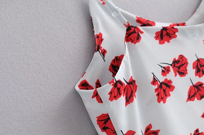 IRREGULAR V-NECK SPAGHETTI STRAPS FLORAL LONG DRESS