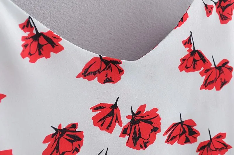 IRREGULAR V-NECK SPAGHETTI STRAPS FLORAL LONG DRESS