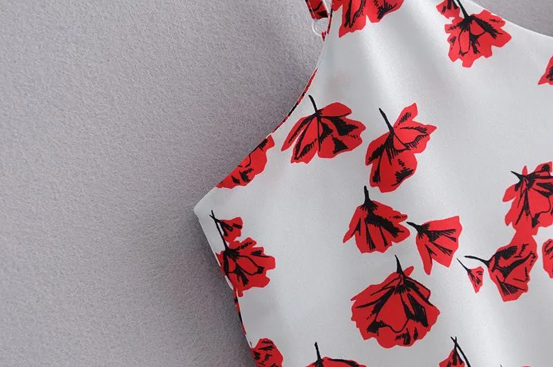 IRREGULAR V-NECK SPAGHETTI STRAPS FLORAL LONG DRESS