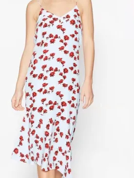 IRREGULAR V-NECK SPAGHETTI STRAPS FLORAL LONG DRESS