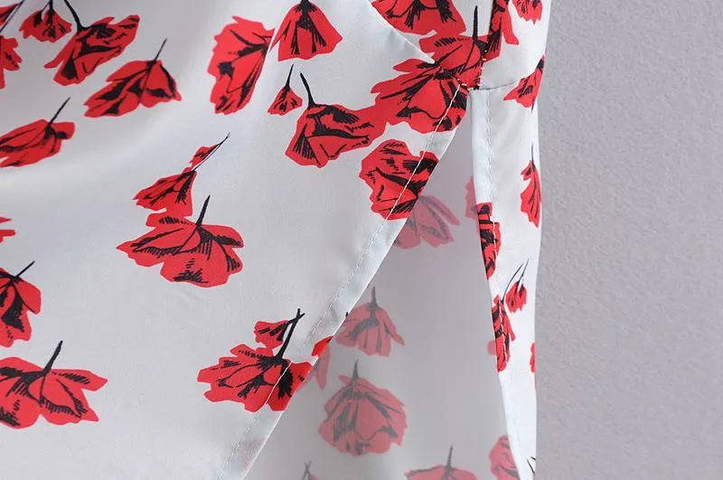 IRREGULAR V-NECK SPAGHETTI STRAPS FLORAL LONG DRESS