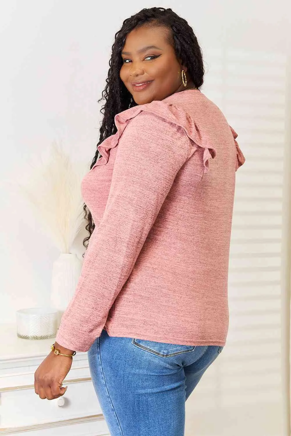 Women's Double Take Ruffle Shoulder Long Sleeve T-Shirt
